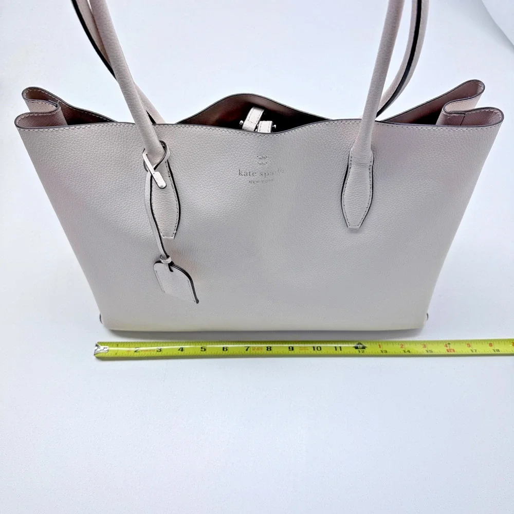 Kate Spade Harper Large Leather Tote Bag Parchment White Grey 15